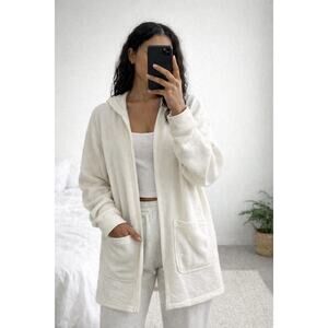 Cozy White Longline Hooded Cardigan Vans M Loungewear Minimalist Cottagecore
